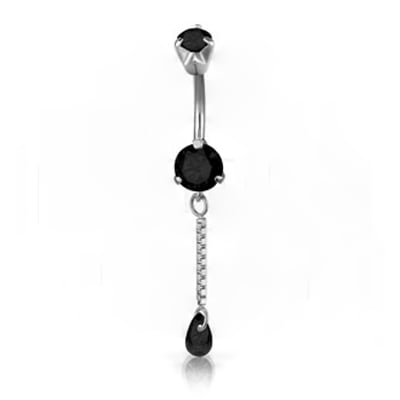 SS 316 MINI DOUBLE JEWEL BELLY BANANAS W/DANGLES 1,6x10mm model 03