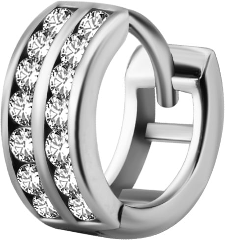SS 316 HUGGIE HOOP PAVE SETTING 2 ROWS (PAIR) 0,8x10mm WH