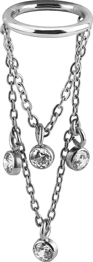 SS 316 CLICKER WITH JEWELLED DANGLE CHAINS 1,2x8mm WH