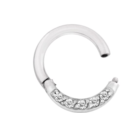 SS 316 HINGED RING SET W. ZIRCONIA (FRONT FACING)
