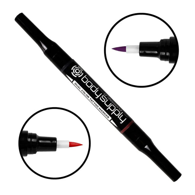 Rotulador para tatuajes doble BodySupply - Morado/Rojo