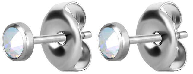 SS 316 FLAT JEWELLED DISC EAR STUDS (PAIR) 0,8mm 