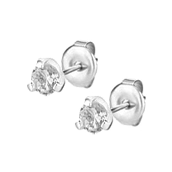 SS 316 EAR STUDS SET W. ROUND CUBIC ZIRCONIA (PAIR)