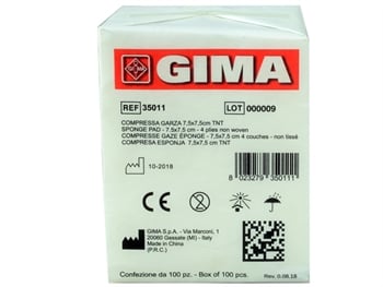 Compresas de gasa TNT de 4 capas no estériles - 7,5 x 7,5 cm - 100