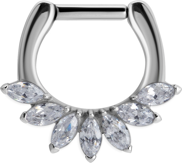 SS 316 SEPTUM CLICKER WITH MARQUISE ZIRCONIA