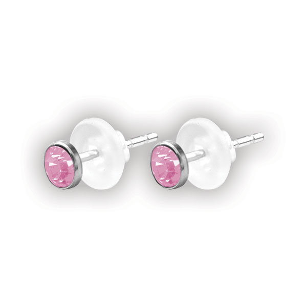 SS 316 FLAT JEWELLED DISC EAR STUDS (PAIR) 3mm